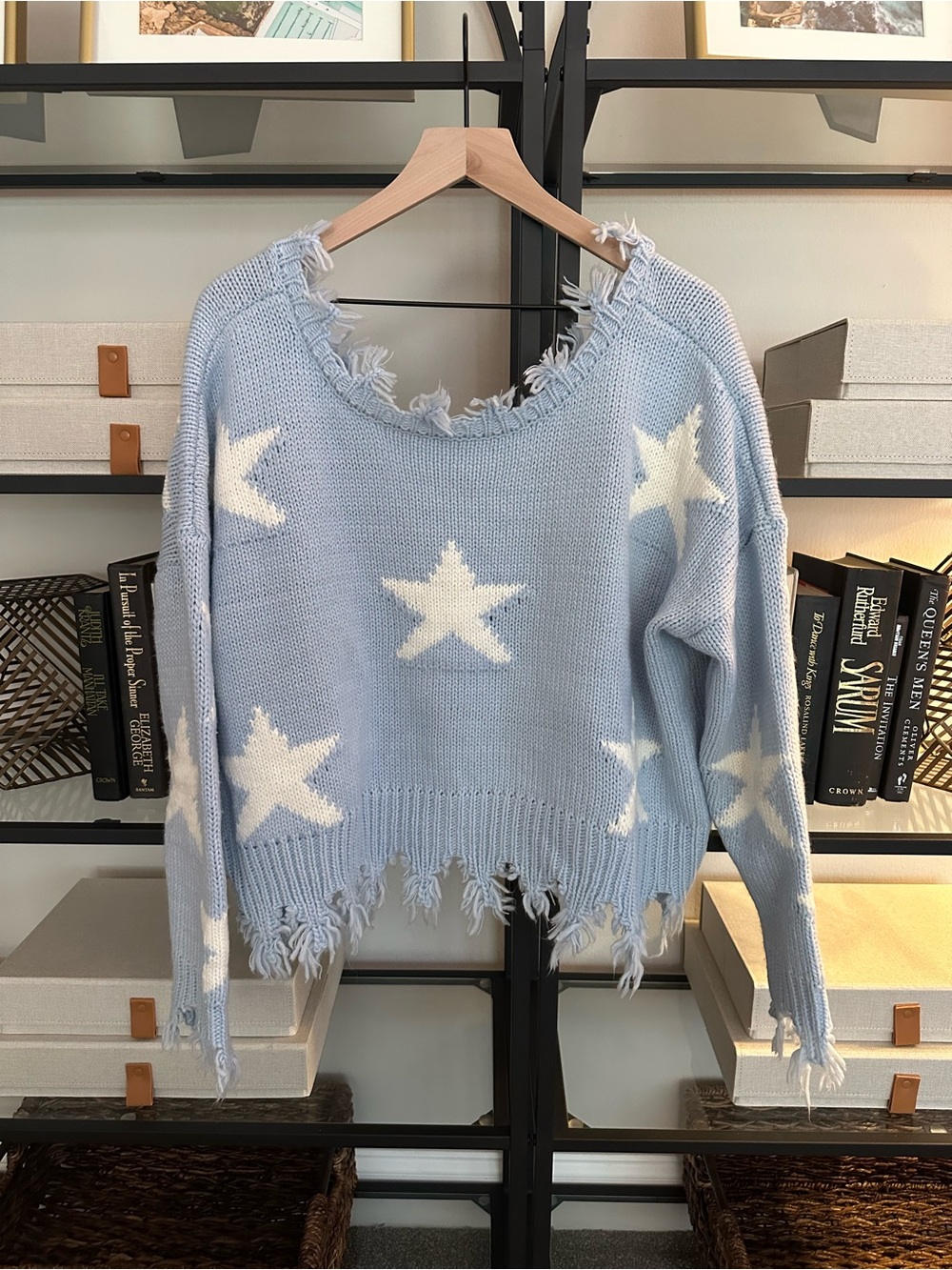Storia Frayed Light Blue Star Sweater